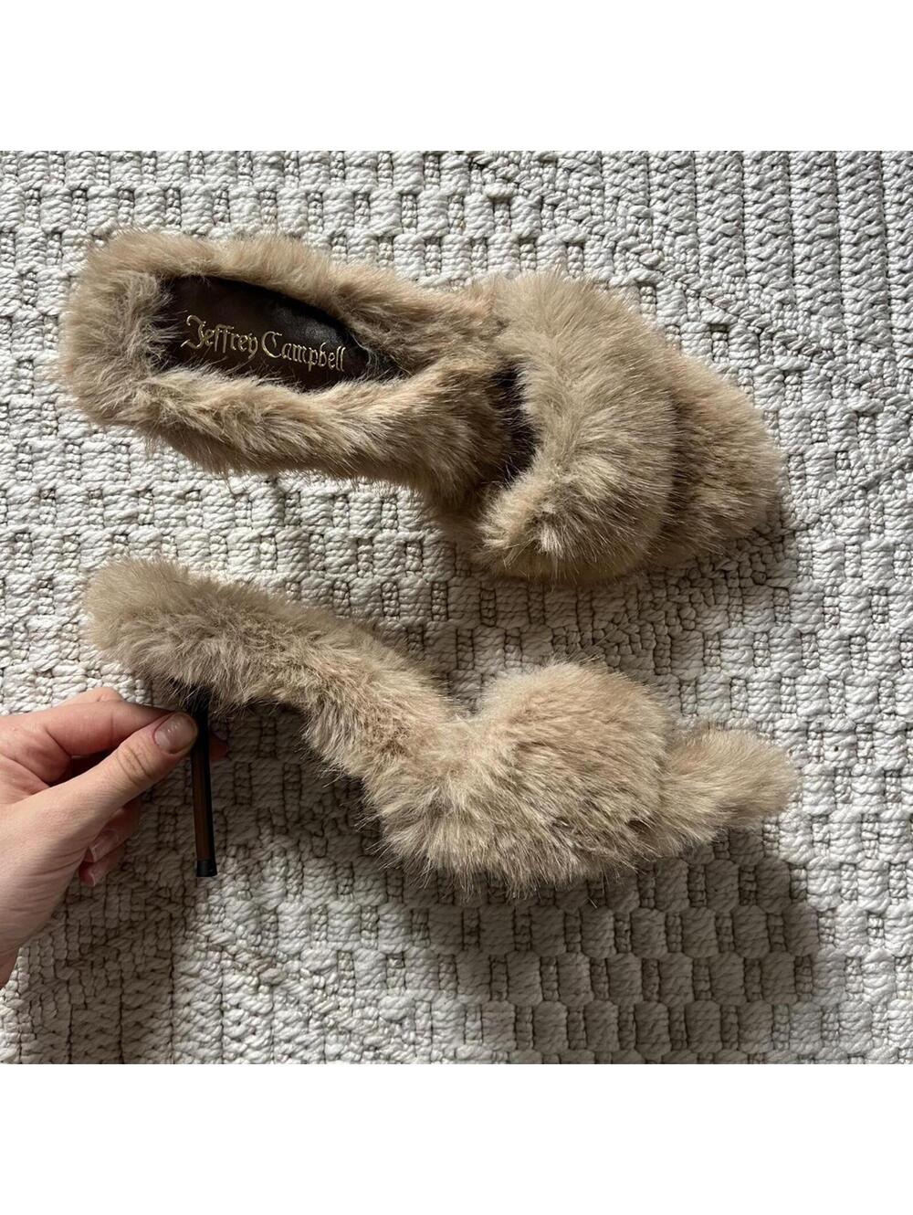 SOLD Jeffrey Campbell Big Mama Faux Fur Stiletto Slide Sandals